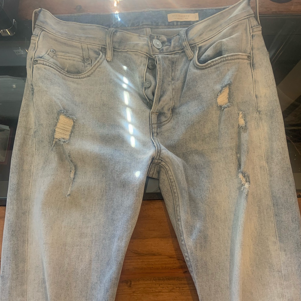 Allsaints Cigarette Damage Jeans Size 30w/31l Raw Cut Hem